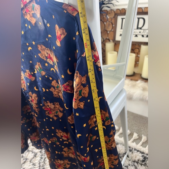 Vintage Women’s Esleep Large Navy Button Up Top With Teddy Bears Satin Sleepwear - Picture 10 of 11